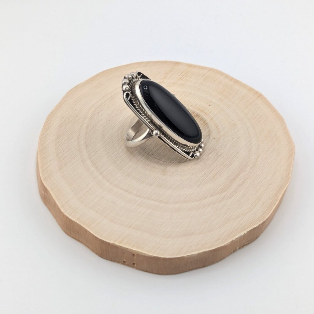 Handmade Navajo Jet Black Ring Large Oval Shape Sterling Silver Jewelry Sz 10 ** - Picture 5 of 10